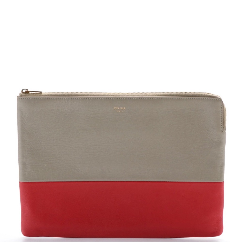 Celine Bicolor Solo Leather Pouch Clutch Pink and khaki